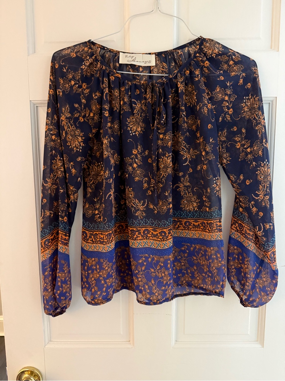 VINTAGE HAVANA FLORAL PEASANT SHEER BLOUSE SIZE SMALL